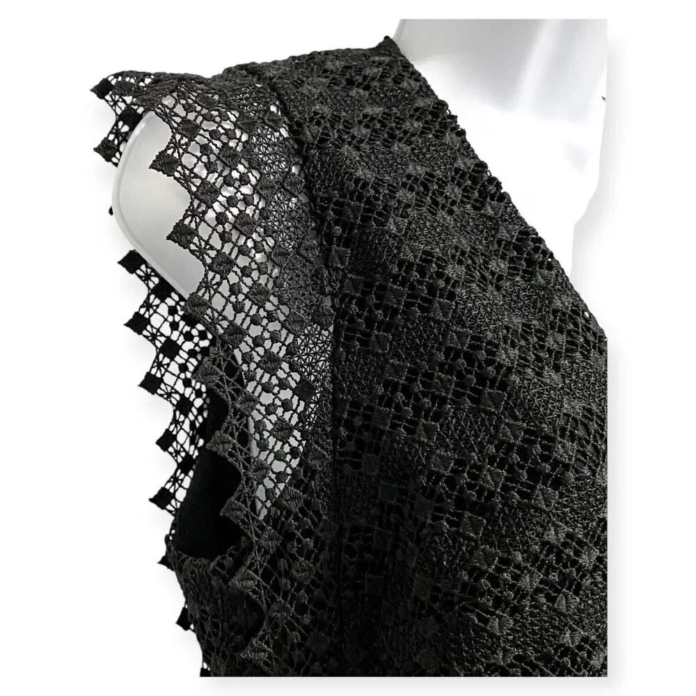 Sandro Lindsey black pinked crocheted dress, Size 3/L - Picture 10 of 15